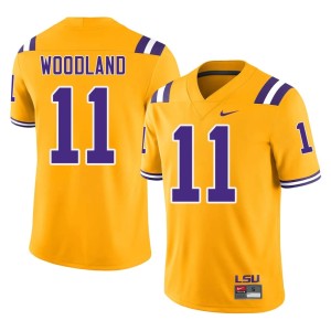 Gold #11 Embroidery LSU Tigers PJ Woodland College Football Men Jersey 399047-108