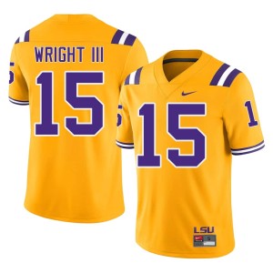 Gold #15 Embroidery Louisiana State University Tigers College Football Phillip Wright III Men Jersey 309610-676