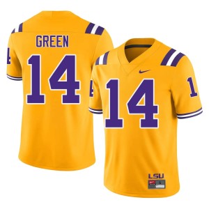 Gold #14 Mens Game LSU College Football Trey'Dez Green Jerseys 786127-267