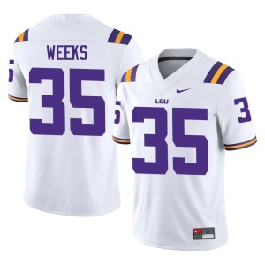 White #35 Louisiana State University Tigers Zach Weeks Embroidery Men College Football Jersey 603649-701
