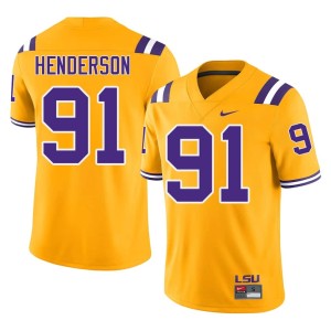 Gold Trenton Henderson Mens College Football LSU Tigers Player #91 Jerseys 213525-221