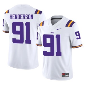 White Geaux Tigers College Football Men #91 Trenton Henderson NCAA Jersey 918752-450