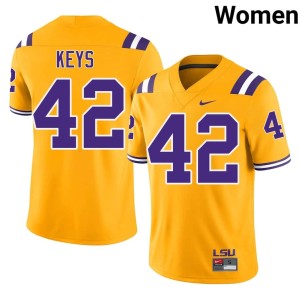 Gold College Football Player Geaux Tigers #42 Davhon Keys Women Jerseys 768636-855