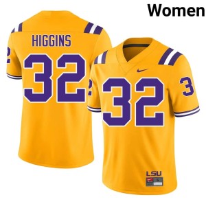 Gold NCAA College Football LSU #32 Womens Gavin Higgins Jerseys 308462-420