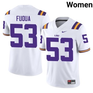 White #53 University College Football Louisiana State University Tigers Women's Hayes Fuqua Jerseys 876847-978