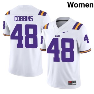 White LSU Embroidery Kolaj Cobbins College Football #48 Women Jerseys 696154-893
