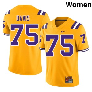 Gold Official Tigers College Football Weston Davis Womens #75 Jerseys 663558-303