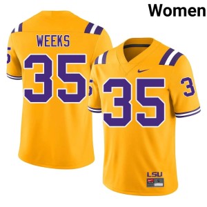 Gold LSU #35 College Football Women's Zach Weeks Alumni Jerseys 337943-630