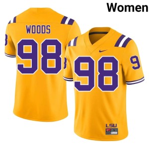 Gold #98 Womens LSU Achilles Woods College Football Stitched Jersey 301089-794