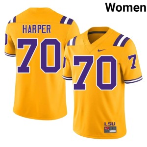 Gold Official Womens College Football LSU Tigers Devin Harper #70 Jerseys 736202-411