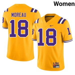 Gold College Football #18 Womens University Geaux Tigers Foster Moreau Jersey 356678-336
