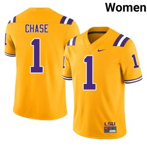 Gold Women Ja'Marr Chase Louisiana State University Tigers College Football #1 Official Jersey 666403-584
