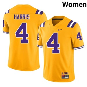 Gold Louisiana State University Tigers College Football Jackson Harris #4 NCAA Womens Jerseys 408624-234
