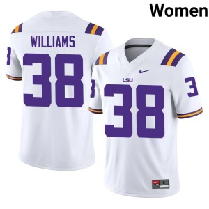 White #38 College Football Womens Jackson Williams Embroidery LSU Jerseys 151163-712