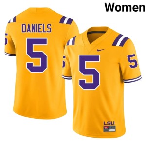 Gold Jayden Daniels Women Stitched Louisiana State Tigers #5 College Football Jerseys 974130-691