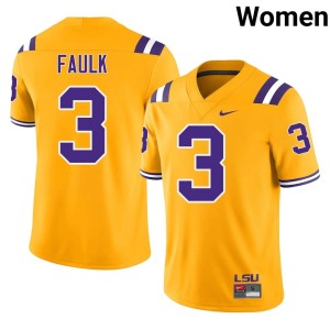 Gold NCAA Louisiana State University Tigers #3 Kevin Faulk Women's College Football Jersey 587257-127