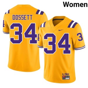 Gold #34 Mason Dossett College Football Women's High School Tiger Nation Jerseys 403159-397