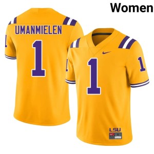 Gold #1 High School Louisiana State University Tigers Womens College Football Princewill Umanmielen Jerseys 343344-468