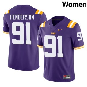 Purple Louisiana State Tigers College Football #91 Trenton Henderson Women's High School Jersey 972086-297