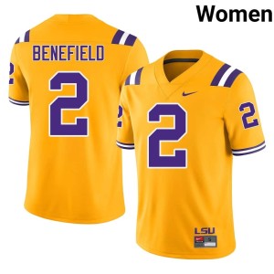 Gold Official Ty Benefield #2 LSU Tigers Women's College Football Jersey 614299-637