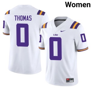 White #0 Louisiana State Tigers College Football Player Zavion Thomas Womens Jersey 490603-615