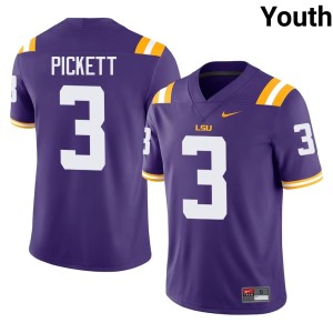 Purple NCAA Youth DJ Pickett Geaux Tigers #3 College Football Jersey 859075-196