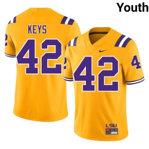 Gold #42 College Football Davhon Keys LSU Tigers Youth Embroidery Jerseys 313002-747