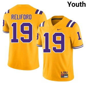 Gold Youth College Football Gabriel Reliford Limited LSU #19 Jerseys 333635-140