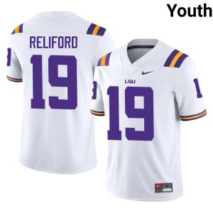 White #19 Geaux Tigers Gabriel Reliford 2026 College Football Youth Jersey 306096-841