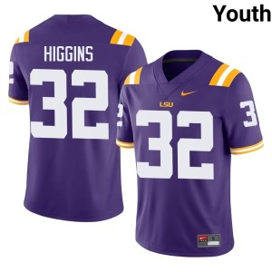 Purple Louisiana State University Tigers College Football #32 Gavin Higgins Youth Replica Jerseys 958461-640