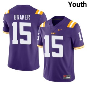 Purple Youth Geaux Tigers College Football #15 Jaiden Braker NCAA Jerseys 971268-953