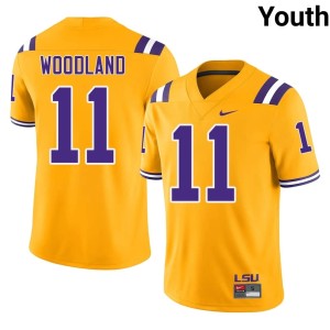 Gold Youth #11 College Football Replica LSU PJ Woodland Jersey 310658-714