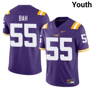 Purple Embroidery Aliou Bah College Football #55 Youth Geaux Tigers Jerseys 742654-932