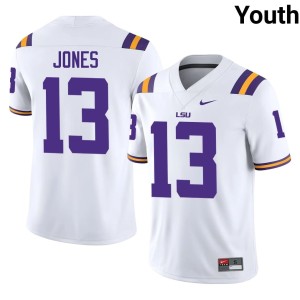 White #13 Embroidery Dilin Jones College Football Youth LSU Jersey 586937-824