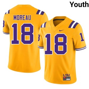 Gold Official Louisiana State Tigers Youth College Football #18 Foster Moreau Jersey 791771-647