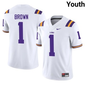 White Youth Jayce Brown LSU College Football #1 Embroidery Jerseys 362940-795