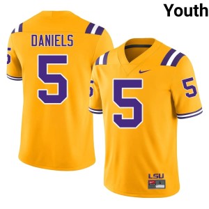 Gold Youth Louisiana State Tigers #5 Jayden Daniels Embroidery College Football Jerseys 468093-498