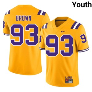 Gold Jaylen Brown NCAA College Football Youth #93 LSU Jersey 377968-391