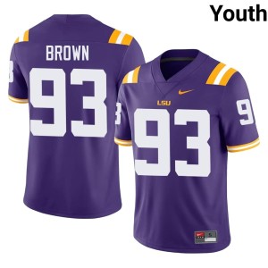 Purple LSU University College Football #93 Youth Jaylen Brown Jersey 466038-592
