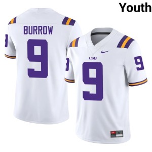 White Alumni #9 College Football Louisiana State Tigers Joe Burrow Youth Jerseys 743559-654