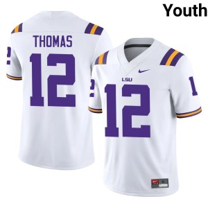White Louisiana State University Tigers #12 College Football Embroidery Malachi Thomas Youth Jersey 110280-668