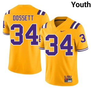 Gold Replica Mason Dossett College Football #34 Youth LSU Tigers Jersey 113189-664
