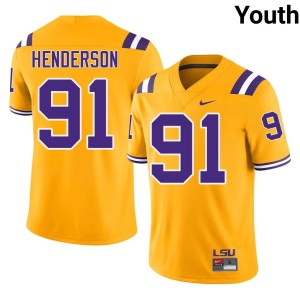Gold #91 College Football Trenton Henderson Youth Geaux Tigers High School Jerseys 438865-572