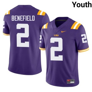 Purple College Football Stitched #2 LSU Ty Benefield Youth Jersey 876430-403